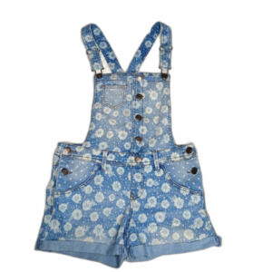 Cherokee Girls Overall Jean Shorts Shortalls Floral Polka Dot Size L